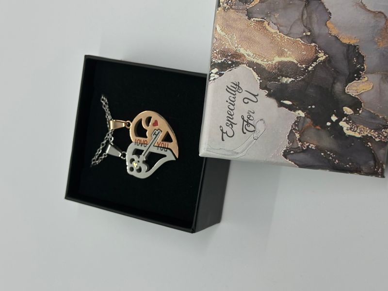 Парні кулони Ключ в серці Love You Gold із нержавіючої сталі 4471 фото