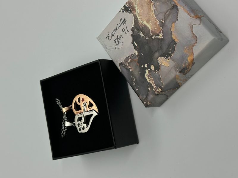 Парні кулони Ключ в серці Love You Gold із нержавіючої сталі 4471 фото