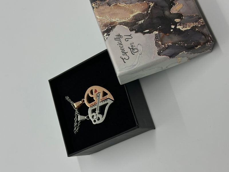 Парні кулони Ключ в серці Love You Gold із нержавіючої сталі 4471 фото