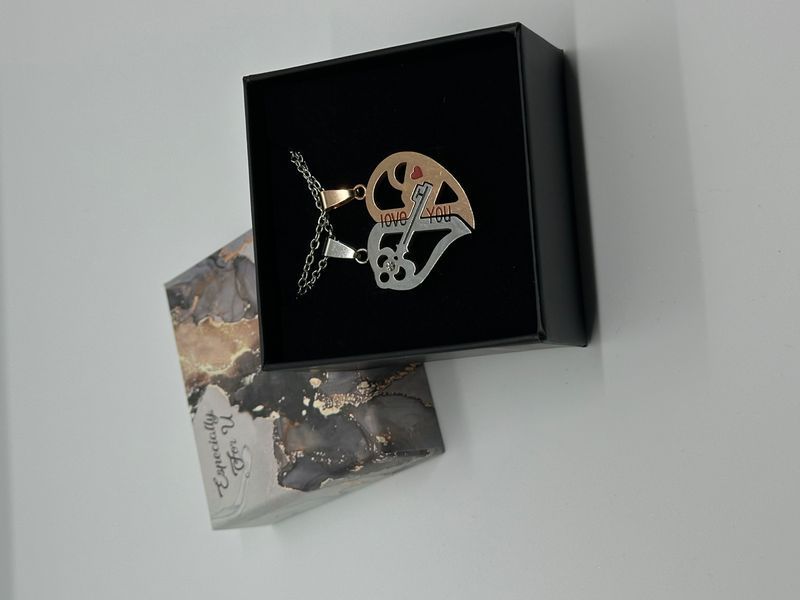 Парні кулони Ключ в серці Love You Gold із нержавіючої сталі 4471 фото