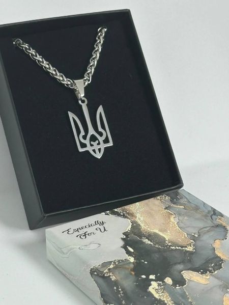 Подарунковий набір - ланцюжок плетіння колосок і Тризуб з нержавіючої сталі 15 фото
